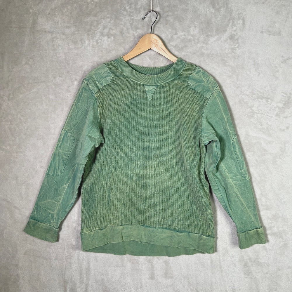 Earthbound Trading Co Green Acid Wash Waffle Knit Sweatshirt Small Boho Grunge